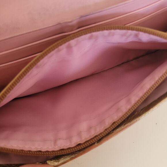 Coach Wallet All Leather Envelope 8x4 Large Buckle Gold Pink Metallic Clutch - Picture 5 of 9